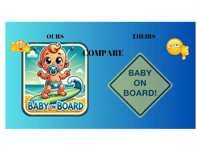 SIGNS THAT POP Baby On Board Signs, Car Essentials - Baby On Board Sticker - 1 Pack, 5" by 5" - Cute - Cartoon Safety Signs - Non Magnet - Durable Strong Adhesive(
