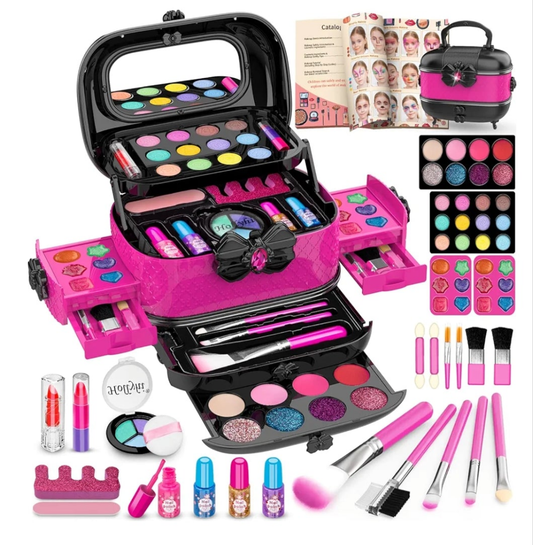 58 Pcs Kids Makeup Kit for Girl, Princess Toys Real Washable Cosmetic Set with Mirror, Kids Makeup Sets for Girls, Play Make Up Birthday Gifts for 3 4 5 6 7 8 9 10 11 12 Years Old Kid