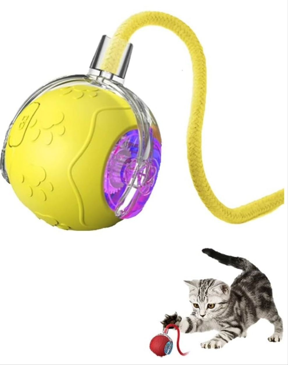 Chase Pet Toy Ball, 2025 Upgraded 360° Automatic Rolling Cat Ball Toy with Rope, Self-Entertainment Interactive Pet Toy Balls for Cats,Dogs (Red)