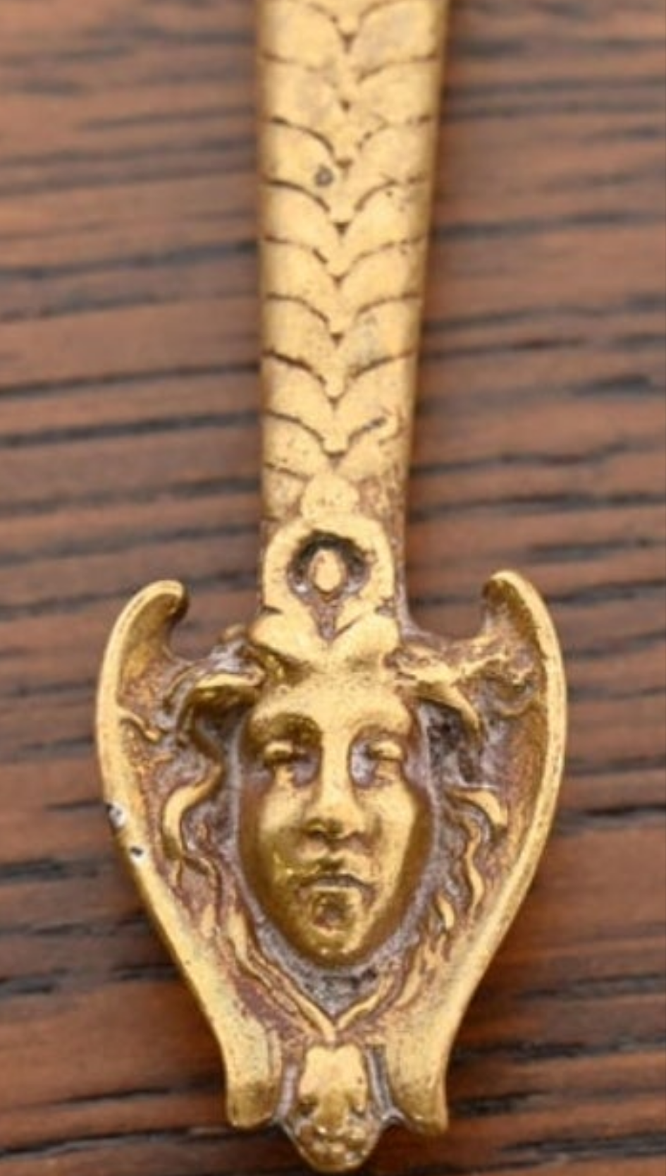 Antique Tiffany & Co. Bronze Doré Medusa Vanity Hand Mirror, Circa 1910