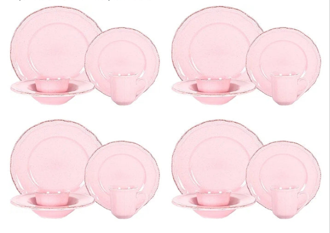 Stoneware French Countryside 20pc Dinnerware Set, Speckled and Antique Pink