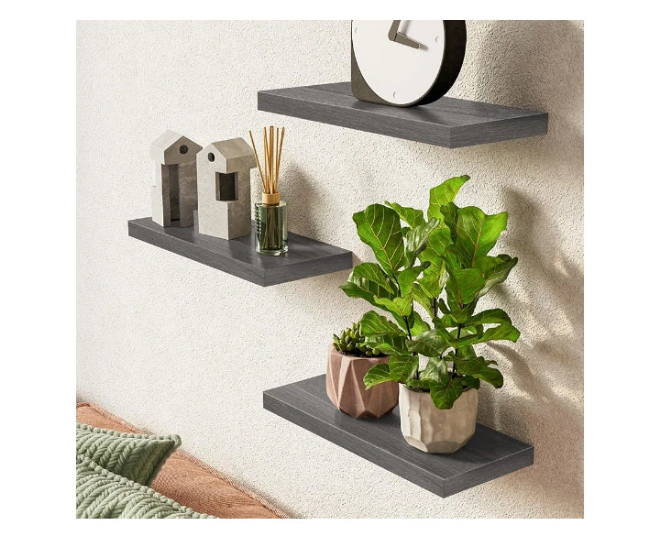 Floating Shelves for Wall, Wall Mounted Rustic Wood Shelves for Bathroom, Bedroom, Living Room, Kitchen, Hanging Shelf for Books/Storage/Room Decor with 22lbs Capacity (Black, Set of 3, 16in)