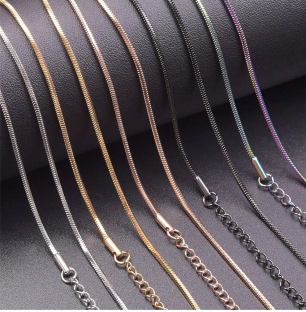 10pcs 45cm Stainless Steel Simple Lobster Clasp Square Snake Chain Necklace, Suitable For Jewelry DIY