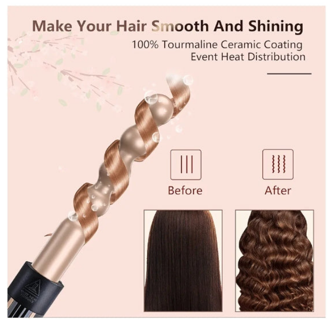 Curling Wand 5 in 1 Hair Curlers Iron Set Beach Waver Curling Iron with 5 Interchangeable Ceramic Tourmaline Barrel for Long Short Hair Styles Curling Iron Fast Heating Hair Cripmer for Women