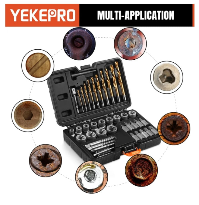 40 Pcs Bolt & Screw Extractor Set with Left Hand Cobalt Drill Bit Set, Easy Out Broken Stripped Screw Removal Tool for Damaged, Frozen, Studs, Rusted, Rounded-Off Bolts, Nuts & Screws,