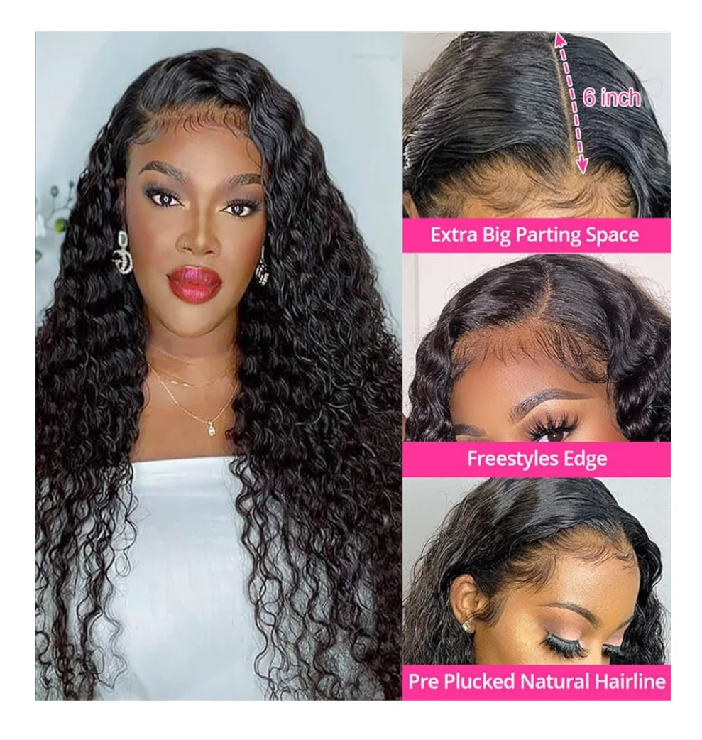 Water Wave 13x6 HD Transparent Lace Front Wigs Human Hair 180 Density Wet and Wavy Human Hair Wigs for Women Curly Lace Front Wig Human Hair Pre Plucked with Baby Hair Natural Color (18 Inch)