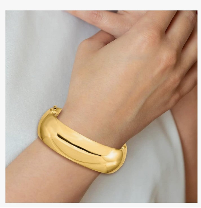 COCOMONEY 14K Solid Yellow Gold 20.65mm Oversize Hinged Bangle Bracelet
