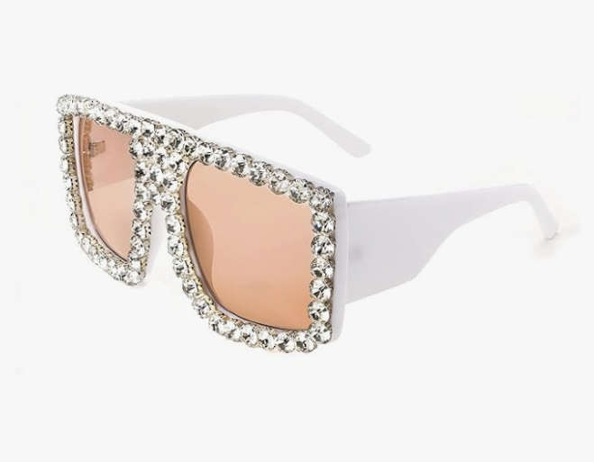 COCOMONEY Square Diamond Sunglasses for Women Retro Fashion Shiny Rhinestone Sun Glasses