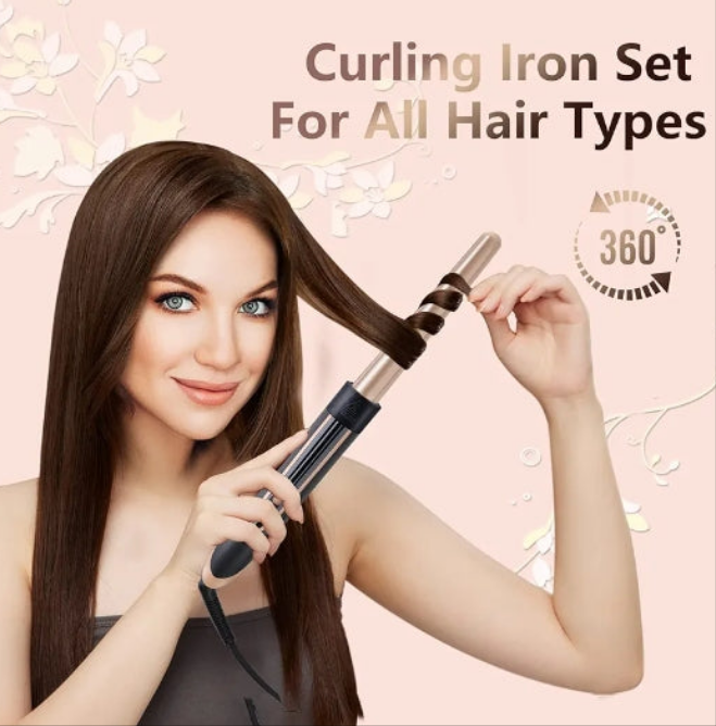 Curling Wand 5 in 1 Hair Curlers Iron Set Beach Waver Curling Iron with 5 Interchangeable Ceramic Tourmaline Barrel for Long Short Hair Styles Curling Iron Fast Heating Hair Cripmer for Women