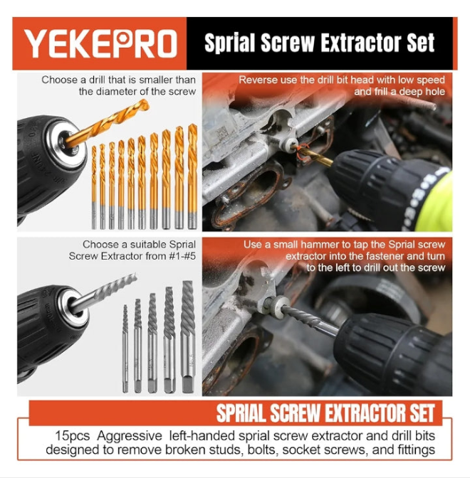40 Pcs Bolt & Screw Extractor Set with Left Hand Cobalt Drill Bit Set, Easy Out Broken Stripped Screw Removal Tool for Damaged, Frozen, Studs, Rusted, Rounded-Off Bolts, Nuts & Screws,