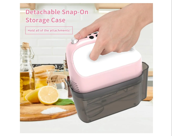 9-Speed Digital Hand Mixer Electric, 400W Powerful DC Motor, Baking Mixer Handheld with Snap-On Storage Case, 5 Stainless Steel Accessories, Flat Beaters, Dough Hooks, Whisk