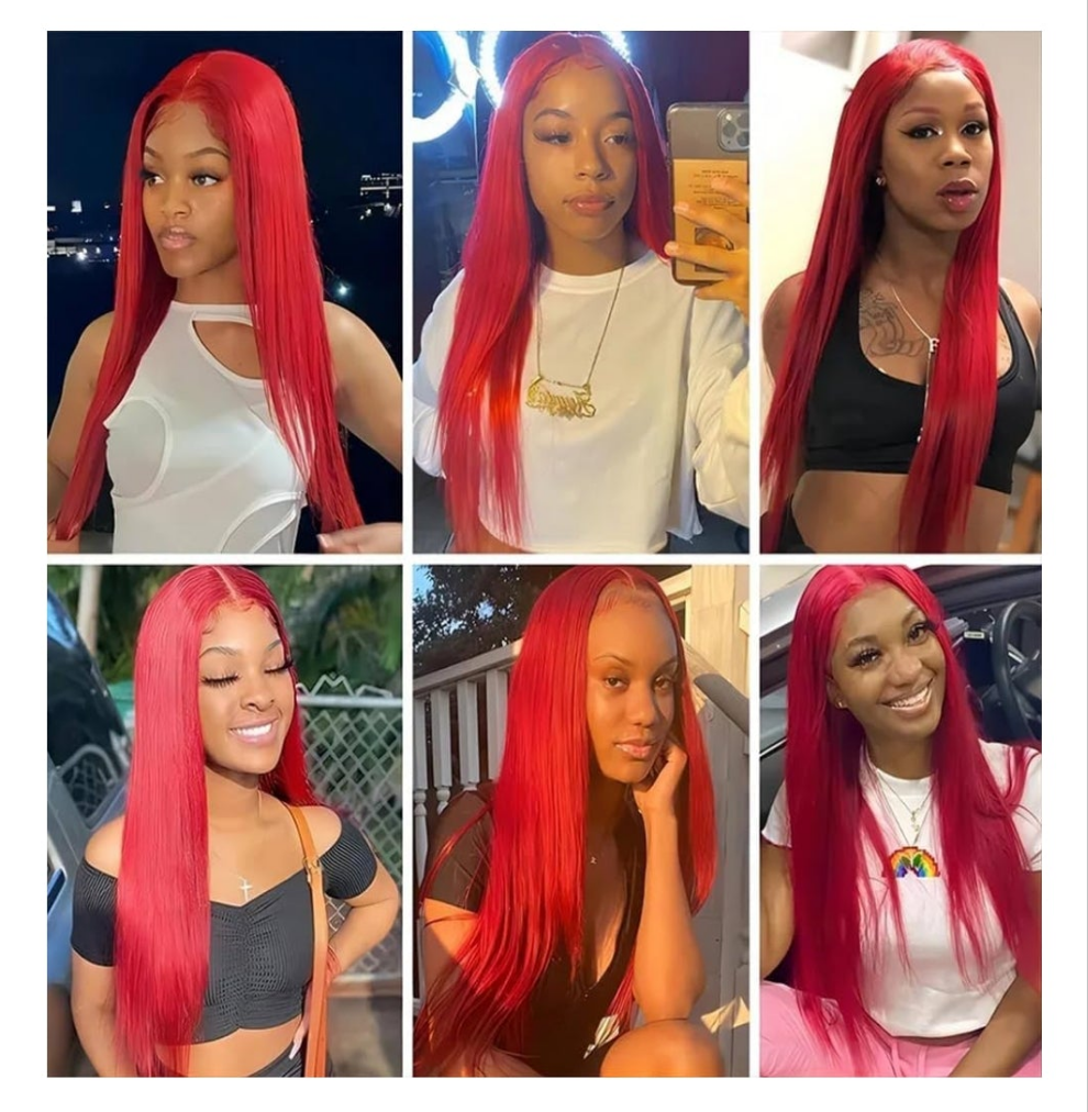 Red Lace Front Wigs with Baby Hair for Women Human Hair Pre Plucked Straight Colored 13x4 Lace Frontal Glueless Wig 26 Inch 180% Density