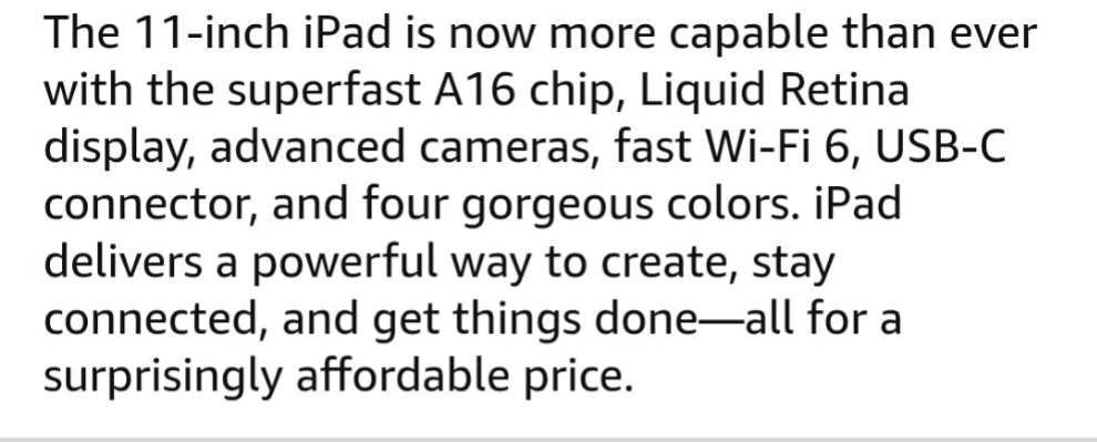 Apple iPad 11-inch: A16 chip, 11-inch Model, Liquid Retina Display, 128GB, Wi-Fi 6, 12MP Front/12MP Back Camera, Touch ID, All-Day Battery Life —