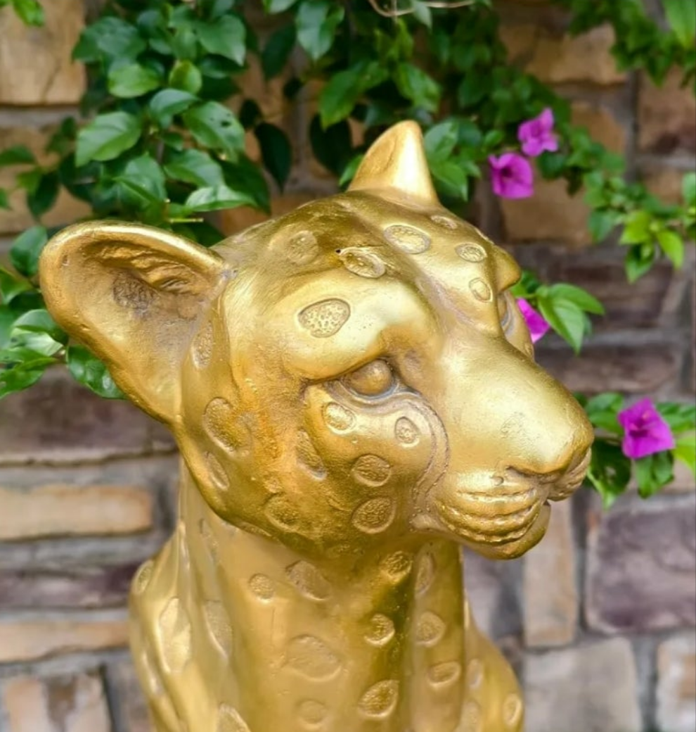 Luxurious.5''H Large Leopard Statue Outdoor Garden Leopard Statues MGO Golden Cheetah Statue Leopard Statues Cheetah Sculpture for Home Decor Garden Decorative Outdoor Sculpture Patio Yard Lawn