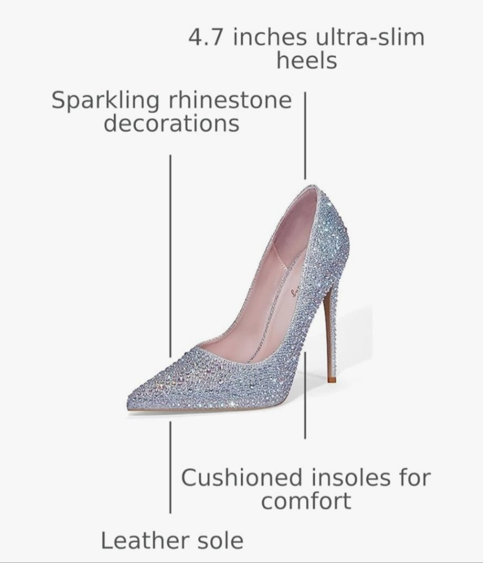 Women Pumps, Pointed Toe High Heel Glitter Rhinestone Heels Sparkly Prom Shoes Stiletto Wedding Heels for Bride Shoes for Women