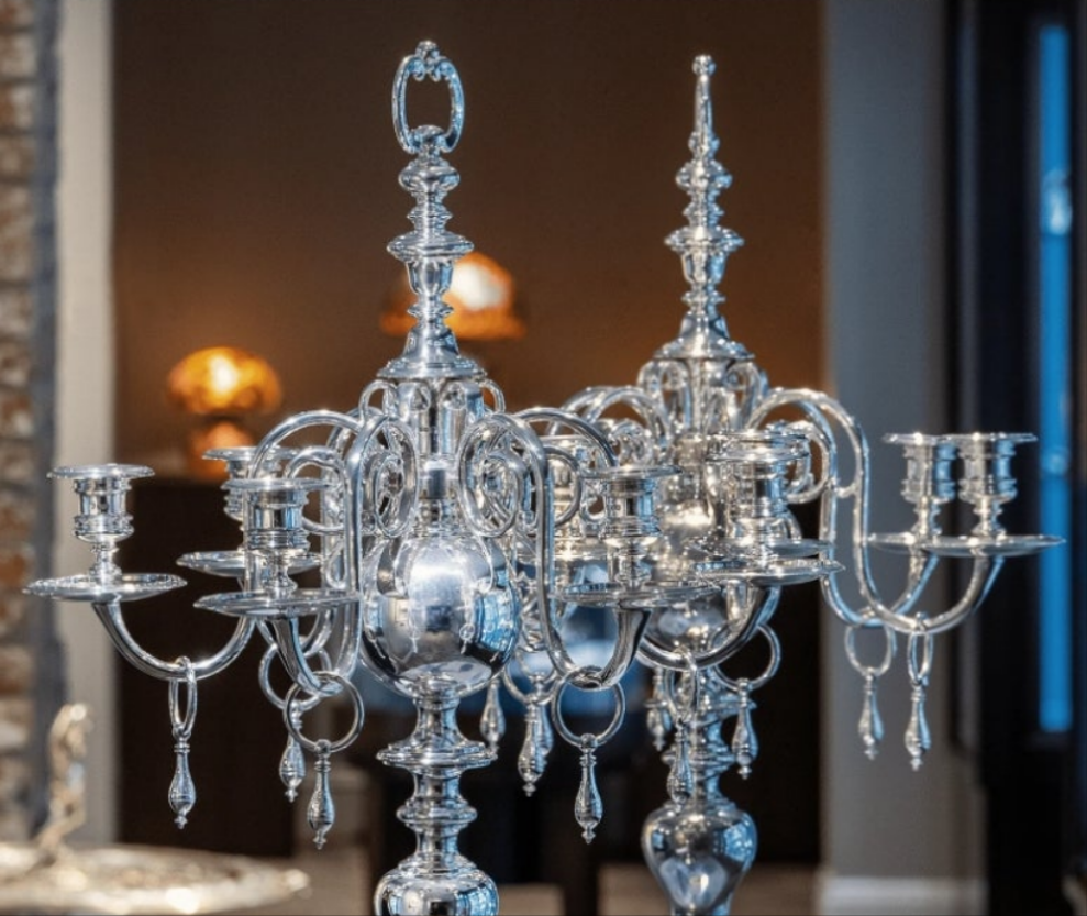 2pcs- Pair of Silver Candelabra by Thomas Bradbury elegant and fun a stunning masterpiece of candle holders from the 1930s