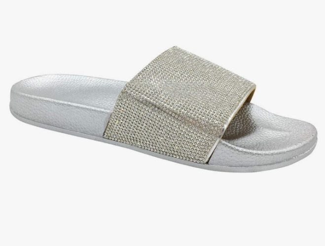 Women's Slides Rhinestone Glitter Slip On Footbed Platform Sandals