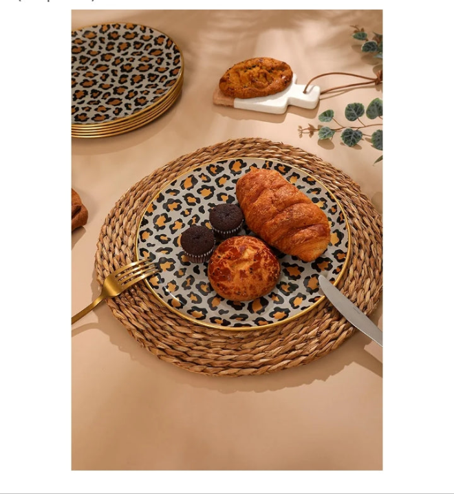 Glass Plate Set 7,8 Inch - Salad Plates | Dessert Appetizer Plates - Glass Lunch Plates - Small Plates Set, Set of 6, Suitable for Snacks, Appetizer, Home, Party, Restaurant (Leopard)
