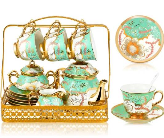 Porcelain Floral Teapot Set For 10