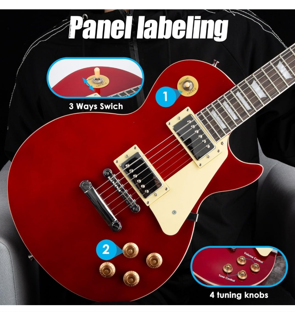 LP Electric Guitar Beginner Kit with 20W Amp & All Starter Accessories, Solid Body, Mahogany Wood