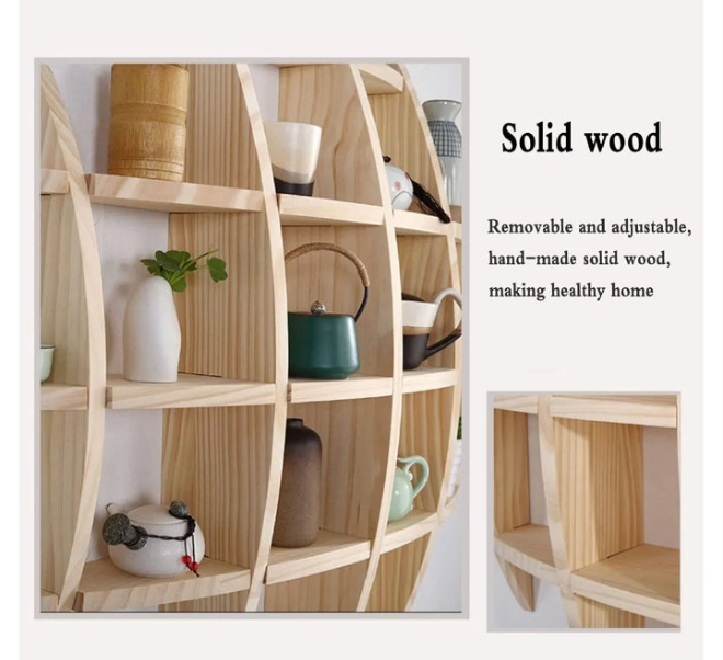 Wooden Shelves for Wall,Antique Display Rack,Round Shelf,Wooden Wall Shelf Chinese Simple Modern Racks Retro Porch Tea Display Cabinet,B-150150cm