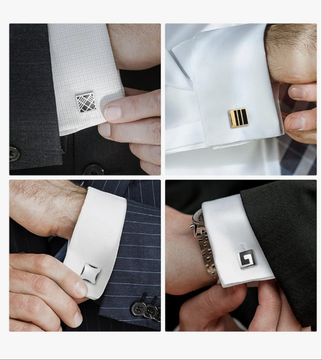 12 Pairs, Classic Fashion Men's Cuff Links Silver-Tone Gold-Tone Black for Business Wedding Party Gift Box