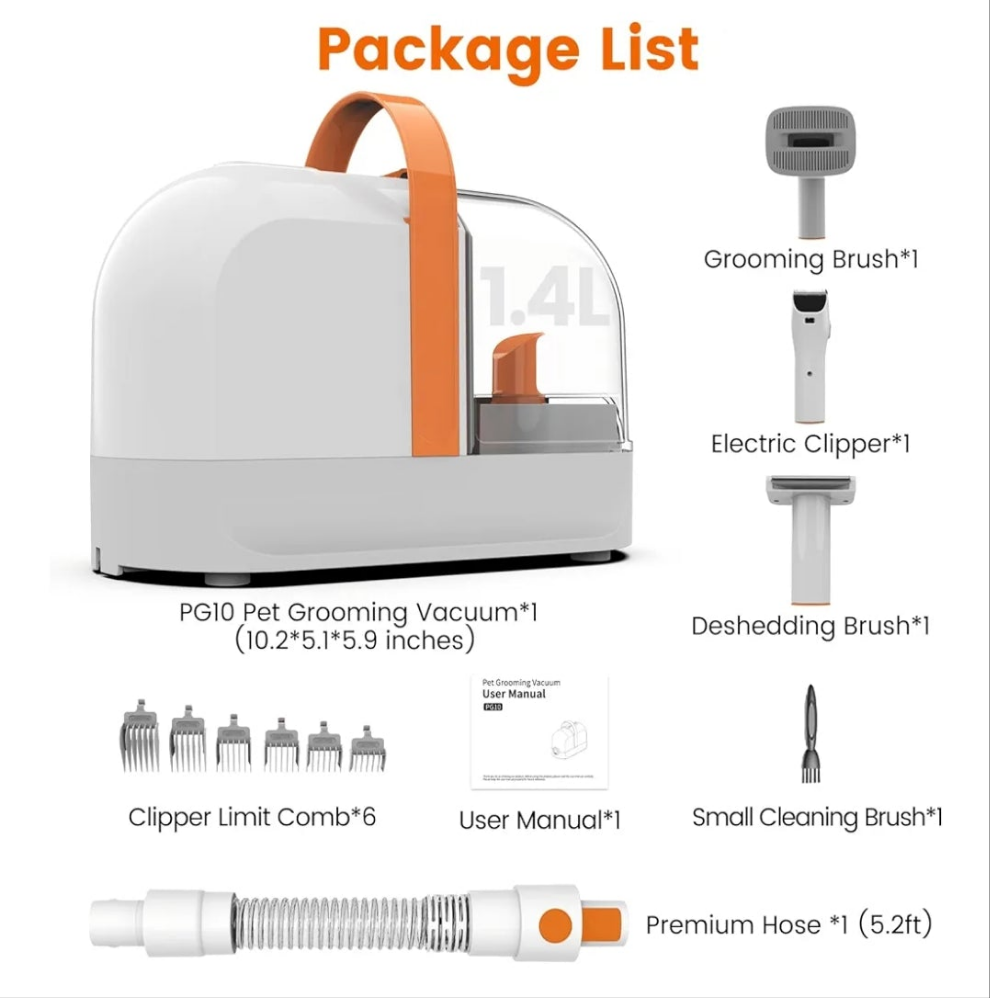 Dog Grooming Vacuum, Dog Grooming Kit with Pet Clippers, 12,000P a Pet Hair Grooming Vacuum for Dogs, Vacuum Brush for Shedding Grooming, Low Noise Home Cleaning Tool in 1,