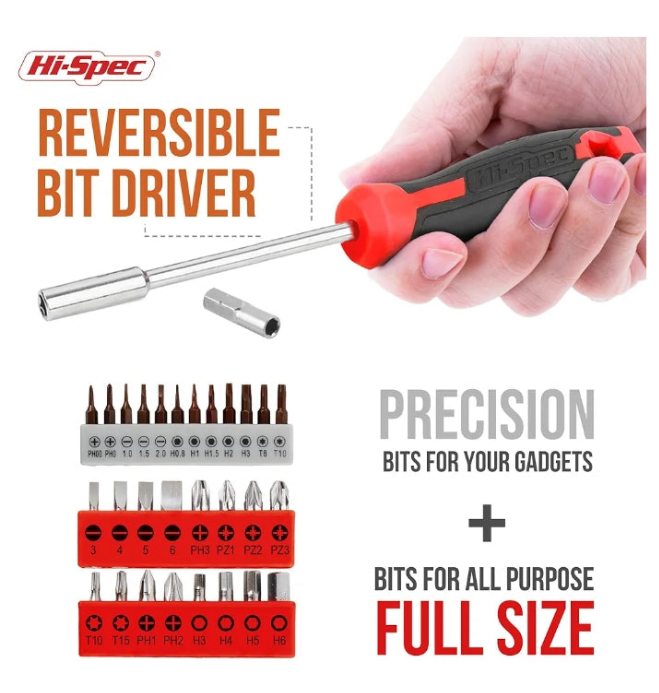 Hi-Spec 42pc Red Household DIY Small Tool Kit. Tool Box Set of Starter Basic Tools Kit for Home & Office