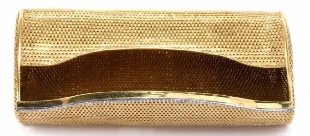 1960s Classic 18 Karat Mesh Gold and Diamond Clutch Handbag
