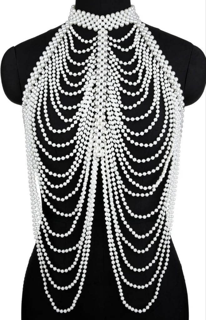 Tassels Pearls Shawl for Wedding Dress Fashion Shoulder Chain for Evening Gown Elegant Body Chain for Formal Occasion