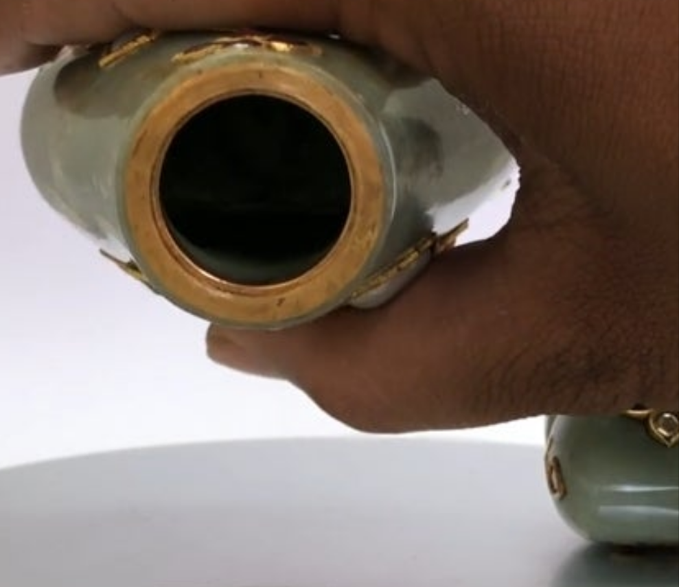 24k Gold Mughal Jadeite Jade Whiskey Flask Encrusted with Nine Gemstones Coral,Diamond,Jade,Blue Sapphire,Yellow Sapphire