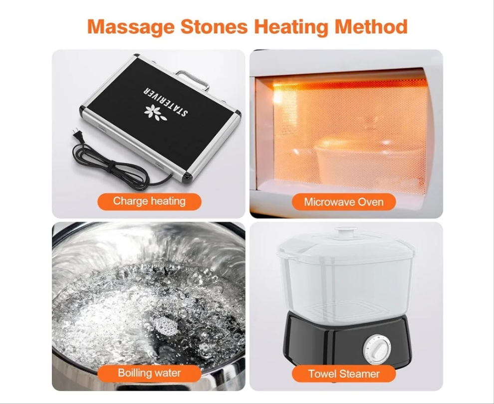 Hot Stones Massage Set, 18 Pcs Basalt Hot Stones with Heater Kit for SPA Portable Bianstone Massage Rocks Heating Box for Home Spa Warming, Relaxing, Healing, Pain Relief