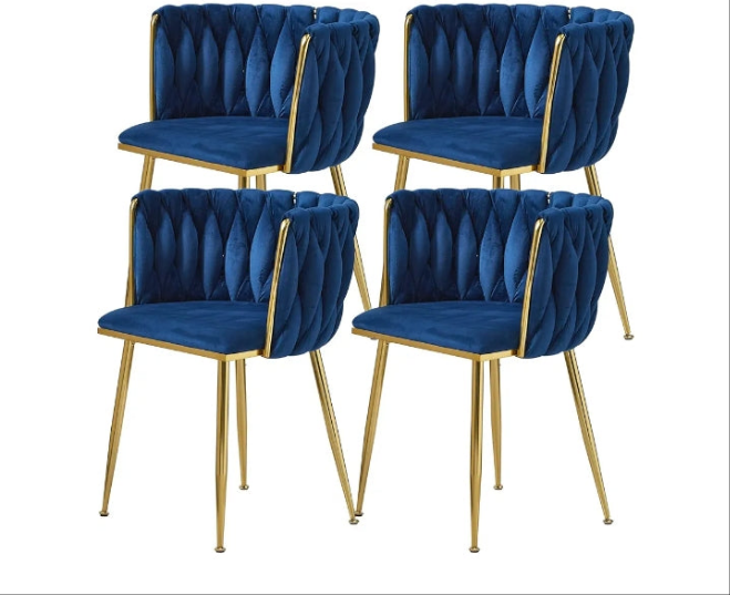 Velvet Dining Chairs Set of 2 Modern with Golden Metal Legs, Woven Upholstered for Dining Room, Kitchen, Vanity, Living Room