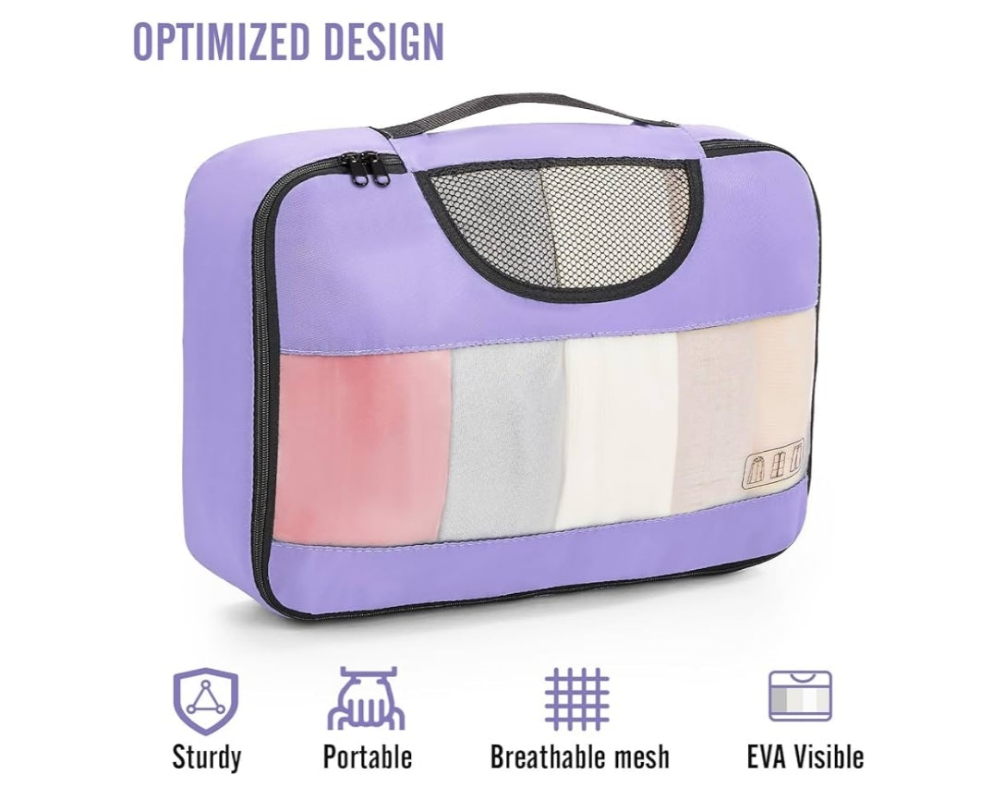 8 pc Set Packing Cubes for Travel Essentials, Suitcase Organizer Bags Set for Luggage, Road Trip Travel Accessories in 4 Sizes (Extra Large, Large, Medium, Small), Purple