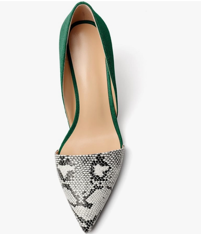 Women Stiletto Heels Snakeskin Slip On Pointed Toe Pumps Closed Toe High Heel Dress Shoes for Wedding Party Office