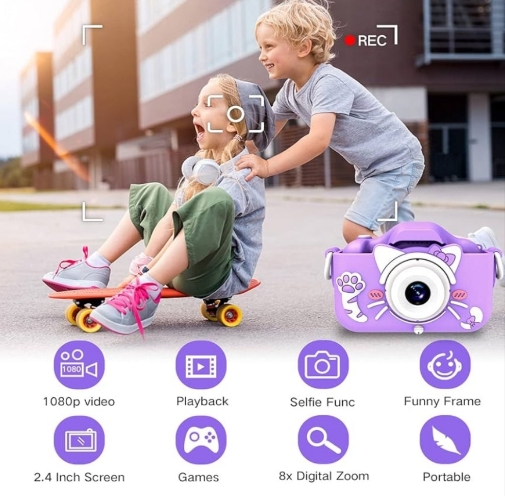 Kids Camera Toys for 3 and up Year Old Girls Boys,Children Digital Video Camcorder Camera with Cartoon Soft Cover, Best Chritmas Birthday Festival Gift for Kids - 32G SD Card Included
