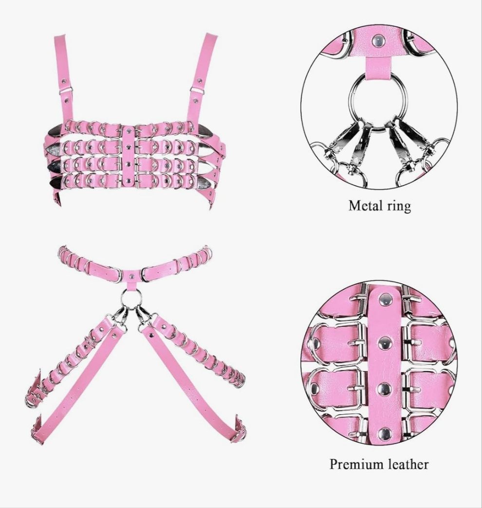 Leather Body Harness Bra Garter Belt Set Punk Gothic Dance Carnival Costume Accessories