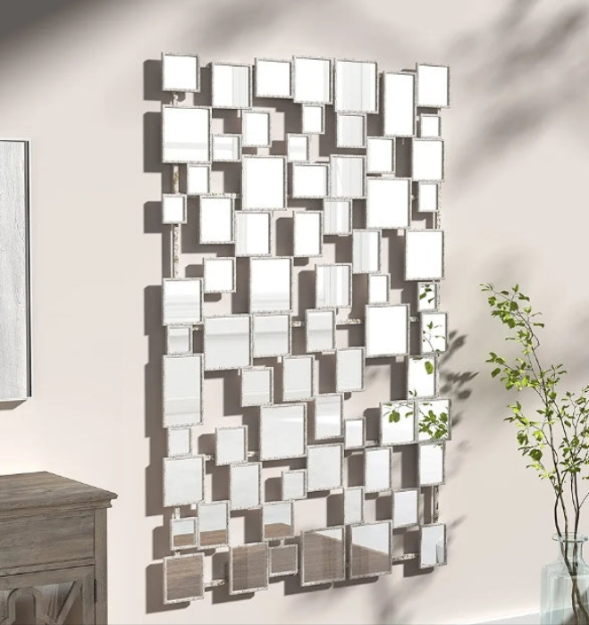 Large Accent Mirror - Silver Decorative Mirror 45×30 Inch Metal Framed Rectangular Wall Mirror for Home Living Rooms Entryways