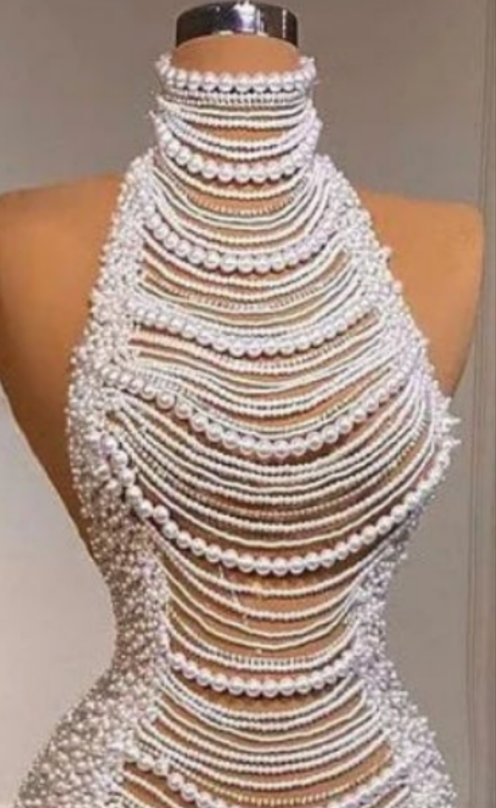 Long Mermaid Halter Beading Sleeveless Wedding Dress With Pearls