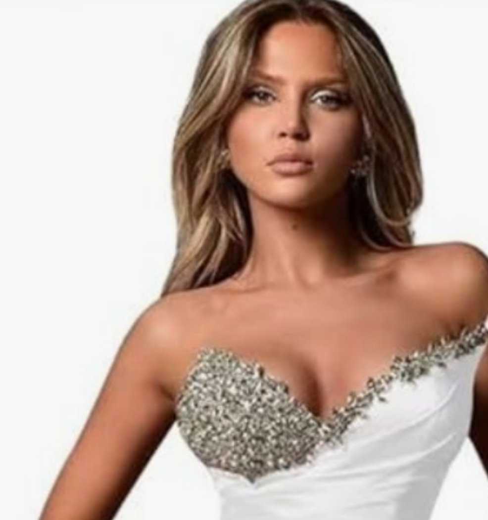 Strapless Beaded Mermaid Wedding Dresses for Women Long Satin Formal Evening Party Gowns with Slit