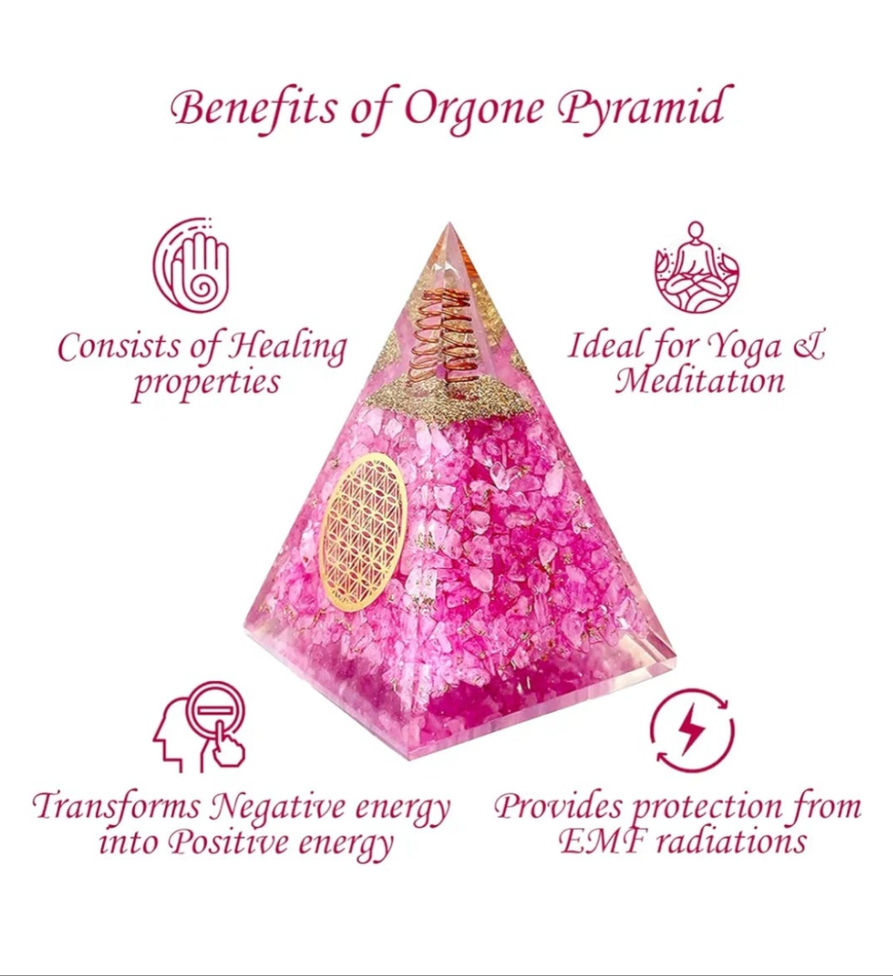 Orgone Pyramid of Success, Rose Quartz Pink Orgonite Pyramid is Healing Crystals for Peace, Calm & Love and Orgonite Pyramid helps in Healing Material 1 piece