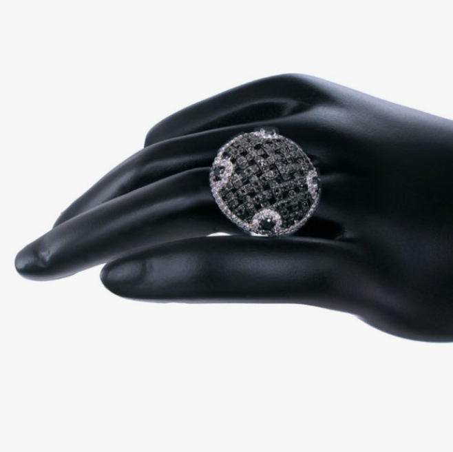 2.30 cttw Black and White Diamond Ring .925 Sterling Silver with Rhodium