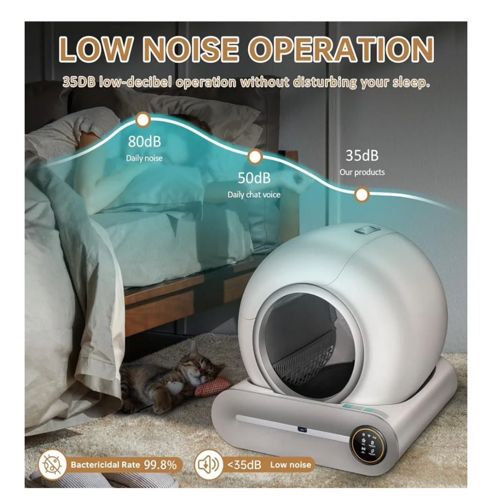 Self Cleaning Litter Box, Automatic Cat Litter Box Self Cleaning for Multiple Cats, 65L+9L Robot, 3 Rolls Grabage Bags, Negative ion Deodorization, APP Control, Toilet Monitoring