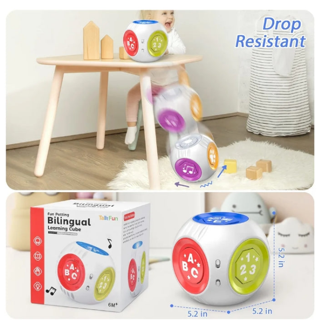 Bilingual Cube Learning Toy for 1+ Year Old Boy Girl Gift, Musical Developmental Baby Toy 12-18 Month, Educational Toy for Toddler Age 1-2, First Christmas 1st Birthday Gifts for One Year Old