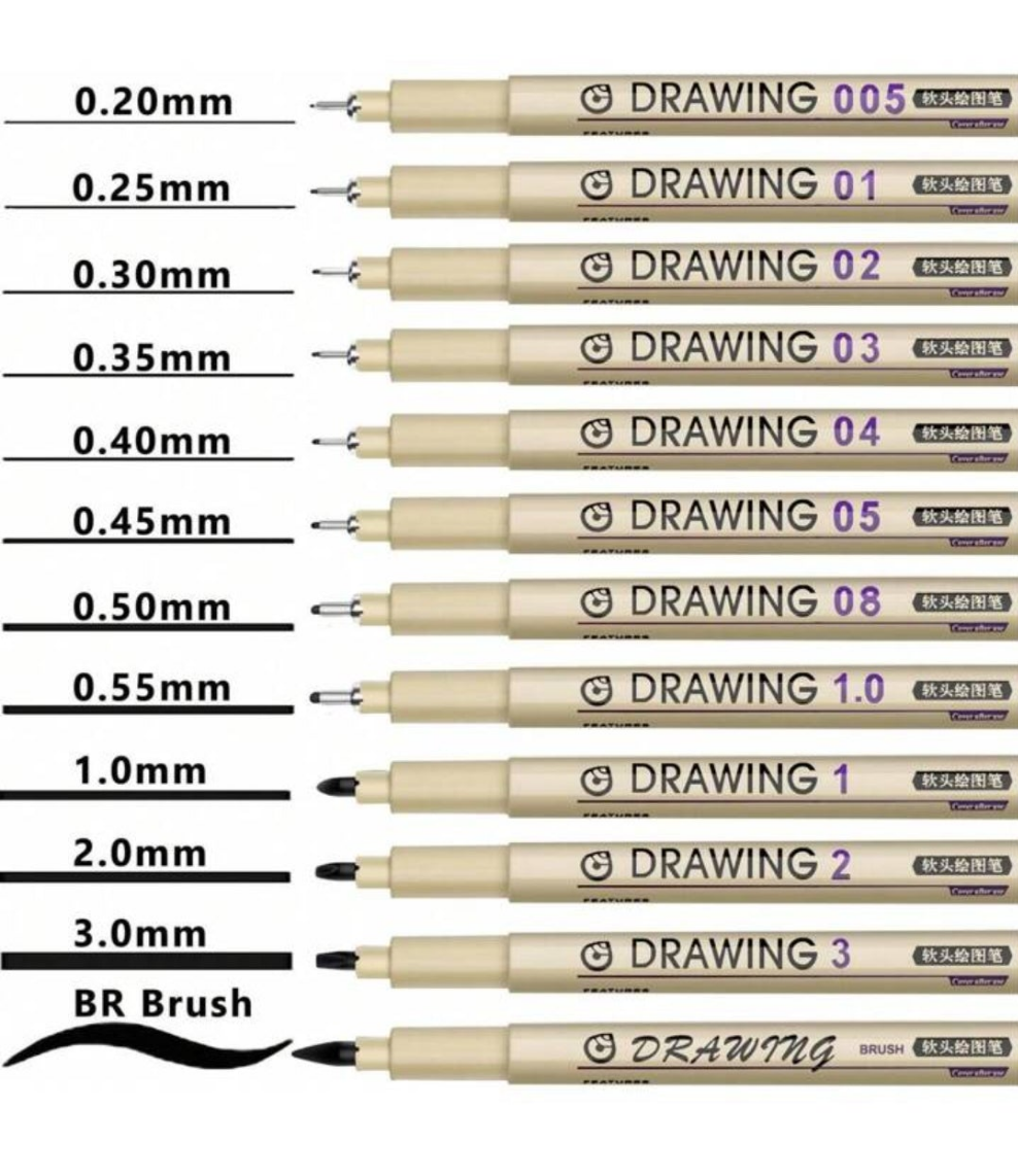 Micro Fine Line Drawing Art Pens: 12 Pieces Black Fine Line Waterproof Ink Set Artist Supplies Archival Ink Marker Pen Line Professional Sketch Outline Anime Sketch Watercolor material abs