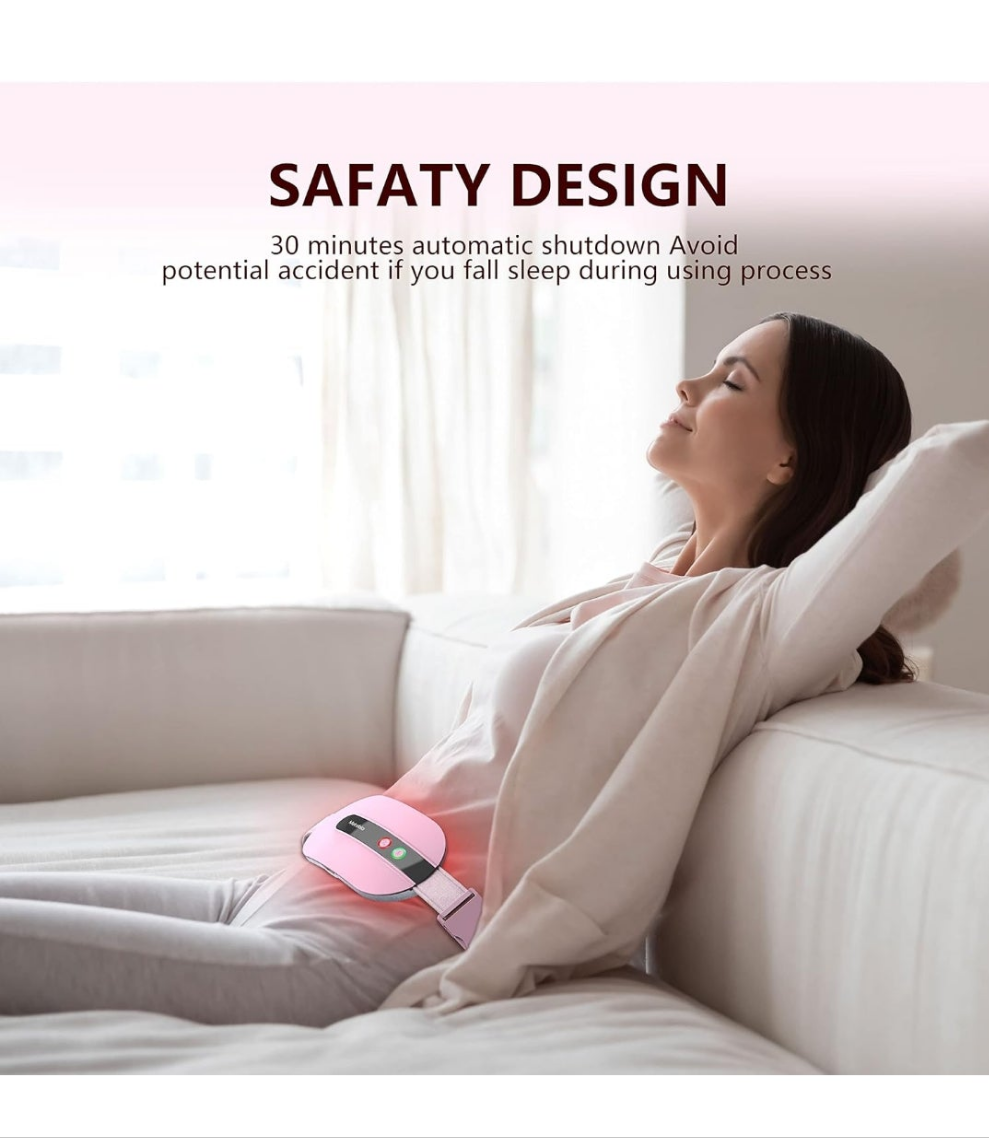 Portable Cordless Heating Pad, Heating Pad for Back Pain with 3 Heat Levels & 3 Vibration Massage Modes, Portable Electric Fast Heating Belly Wrap Belt for Women and Girl(Pink)