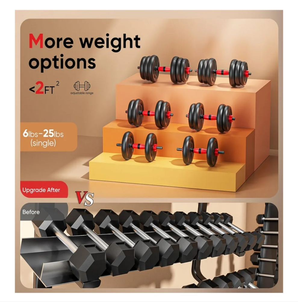 Adjustable Dumbbells, 10/25/35/55/70/90lbs Free Weight Set with Connector, 4 in1 Dumbbells Set Used as Barbell, Kettlebells, Push up Stand, Fitness Exercises for Home Gym Suitable Men/Women
