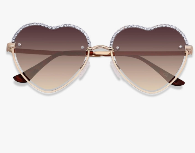 Trendy Heart Shaped Sunglasses Womens Rhinestone Love Eye Sun glasses Metal Lovely Fashion Diamond Sunnies