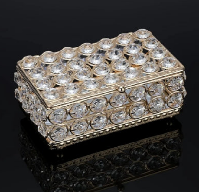 Crystal Jewelry Box Rectangle Trinket Organizer Earrings Rings Box Treasure Box Home Decor Accent Decorative Box with Lid for Valentine Wedding Christmas Birthday Gift, Small