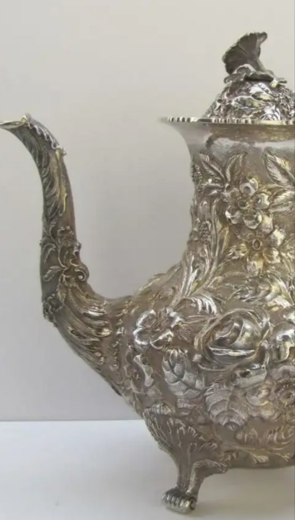 Sterling Silver Tea Coffee Set Repousse Baltimore Rose by Schofield 5 Piece